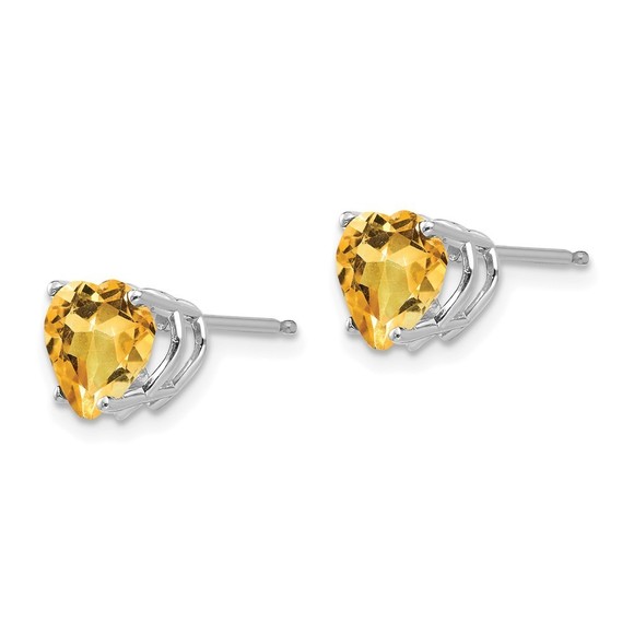 14k White Gold 7mm Heart Citrine (November Birthstone) Earrings 8 mm x 7 mm - Picture 2 of 4